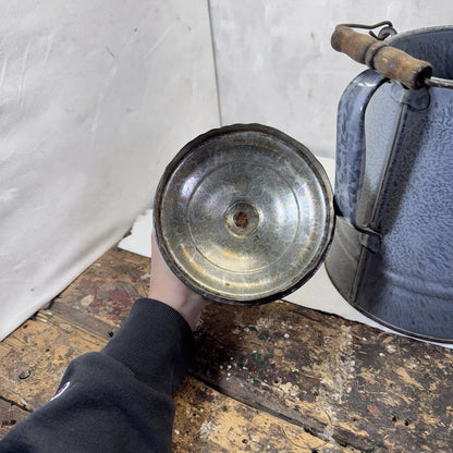 Grey Enamelware Splatter Swirl Mottled Coffee Pot Vintage