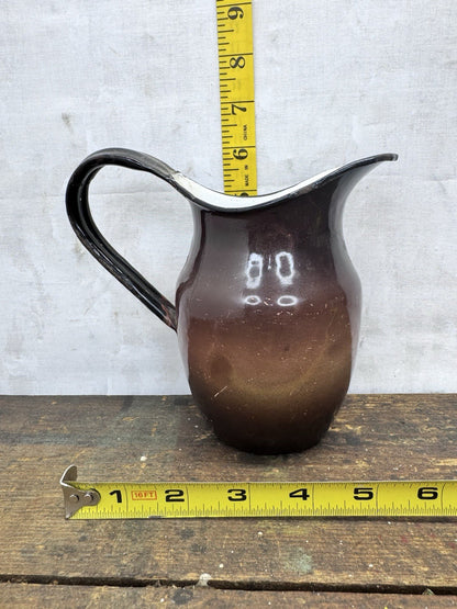 Brown Enamel Pitcher Mini Antique #1175