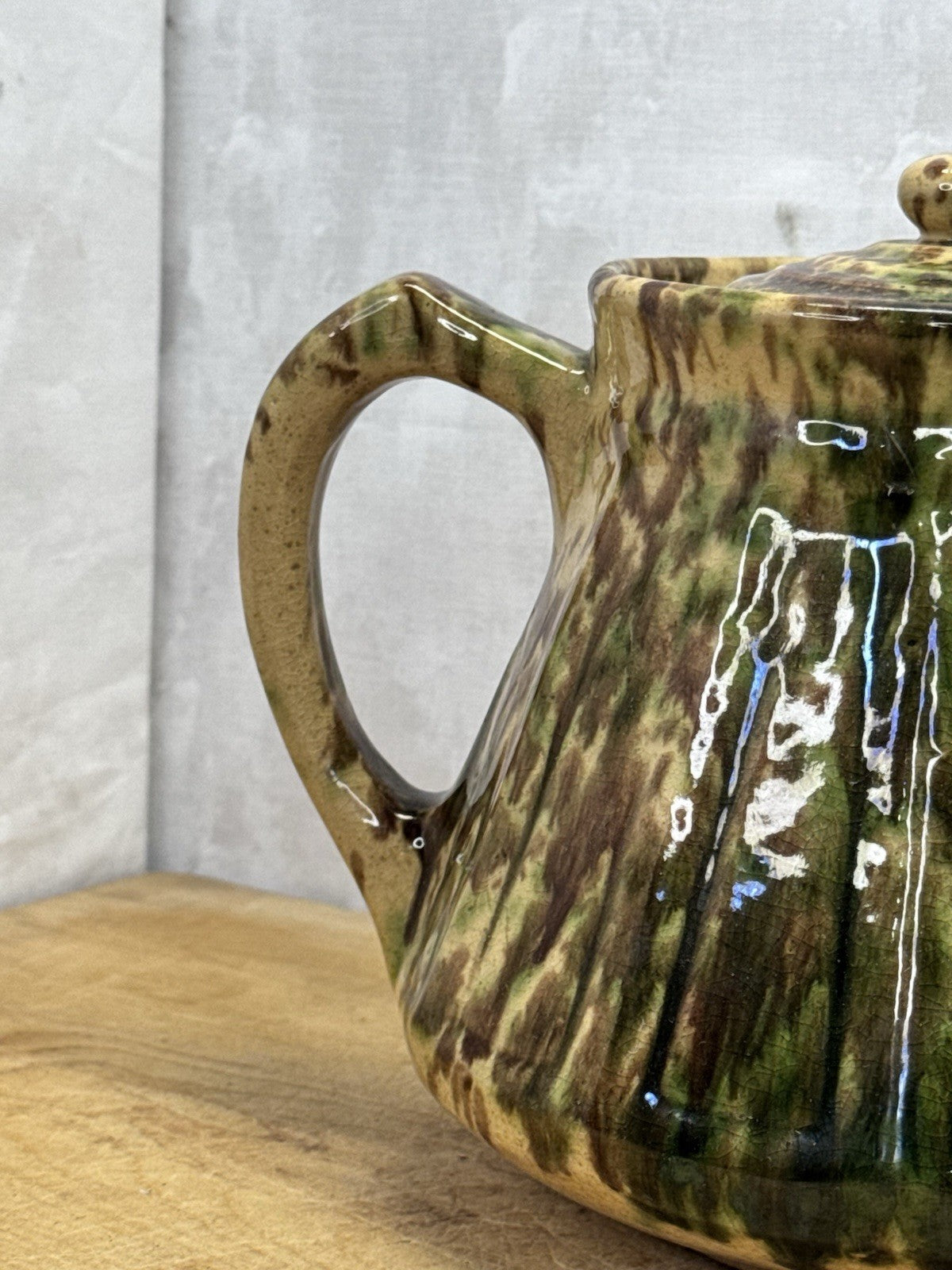 Antique Yellow Ware Spongeware Tea Pot #1148