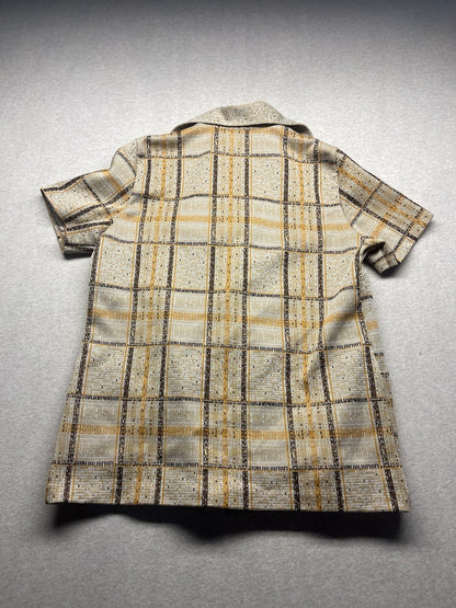 1970s Women’s Brown Plaid Knit S Sleeve W/pockets
