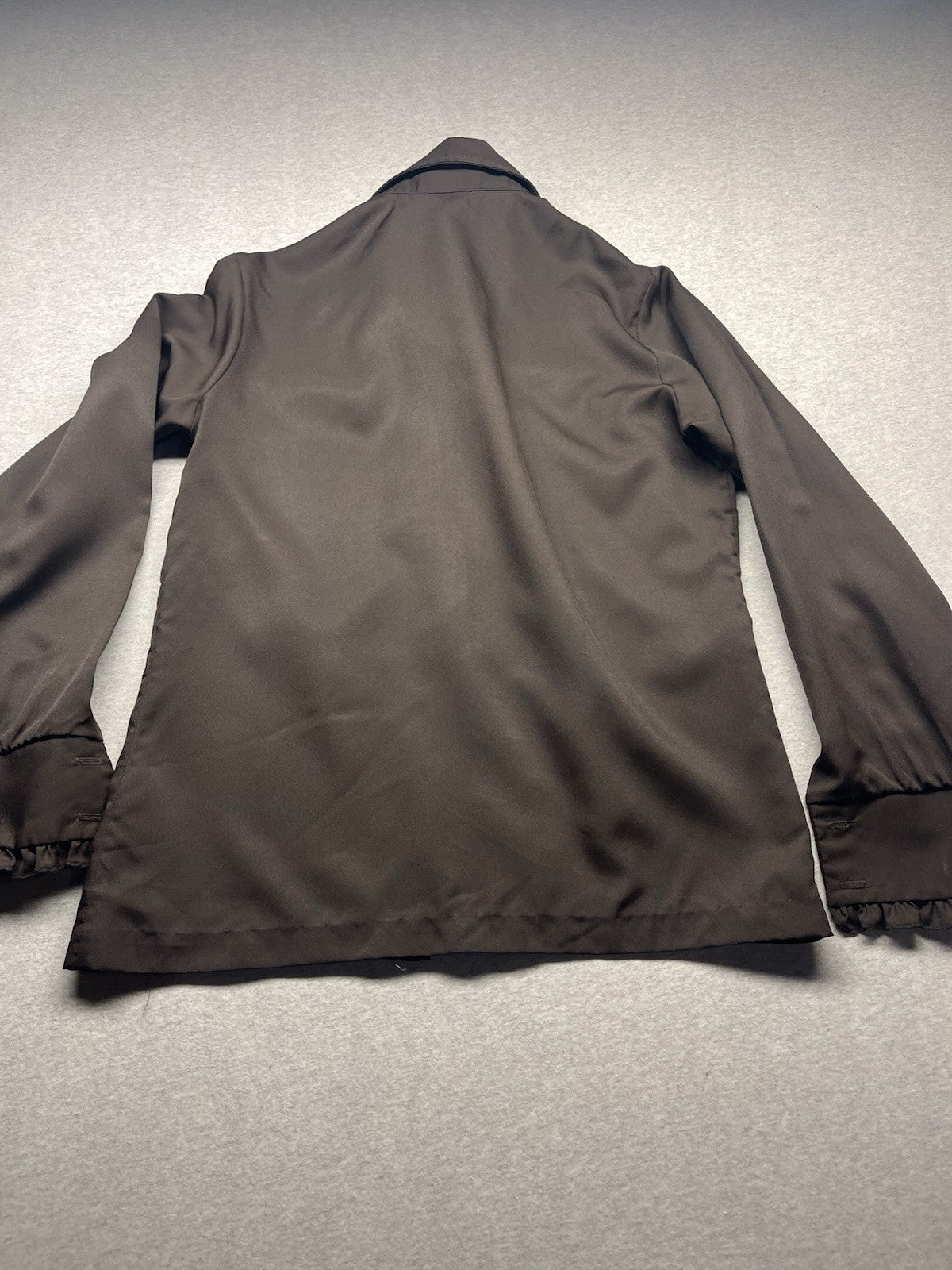 1960s, 70s Women’s L Sleeve Brown Nylon Ruffled Top