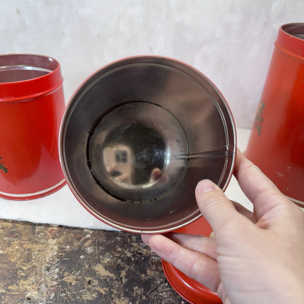 Red Nesting Kitchen Canister Set Of 3 Vintage