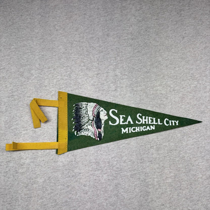 Sea Shell City Michigan Vintage Fabric Pennant Banner Flag Souvenir 