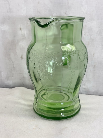Uranium Glass Anchor Hocking Ballerina Pattern Pitcher Vintage