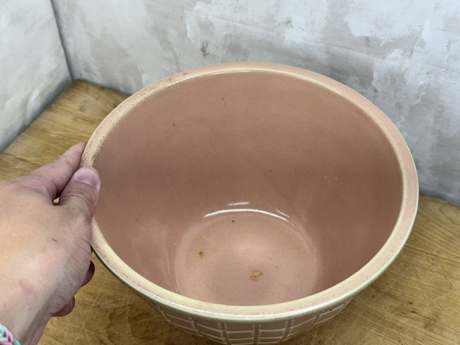 1940's Robinson Ransbottom Pottery Roseville Pastel Pink Glazed Mixing Bowl 1199