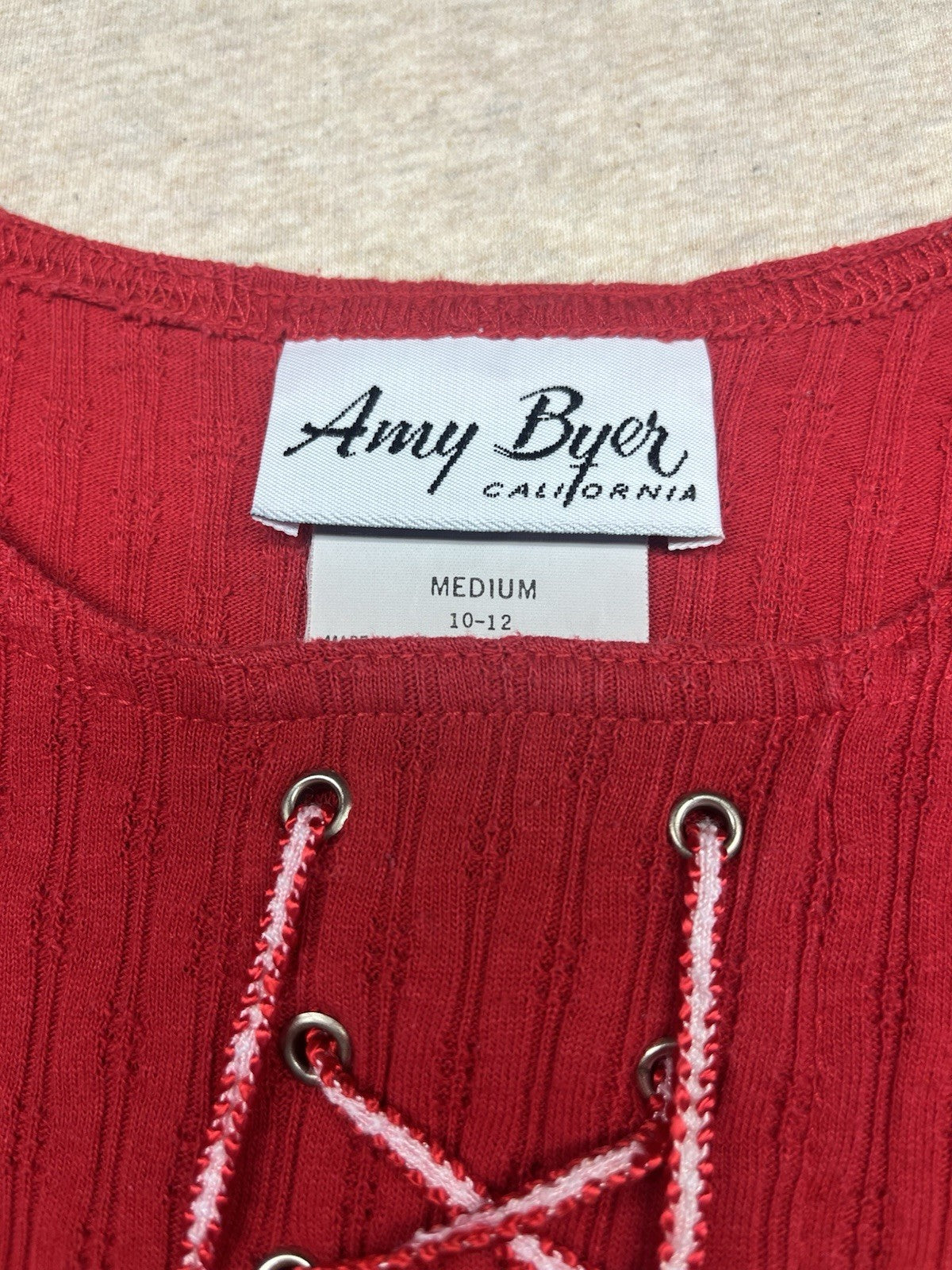 1990s Youth Red Sleeveless Knit Body Suit Size 10/12