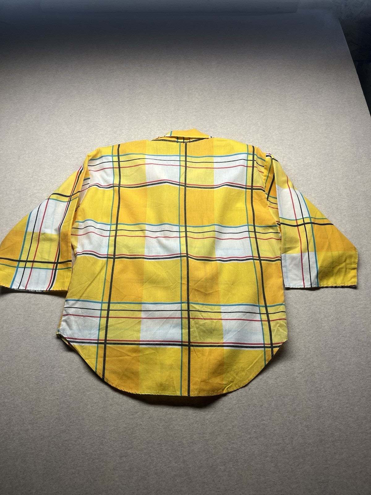 1960s Women’s Yellow Plaid Padded Shoulders Cotton Shirt
