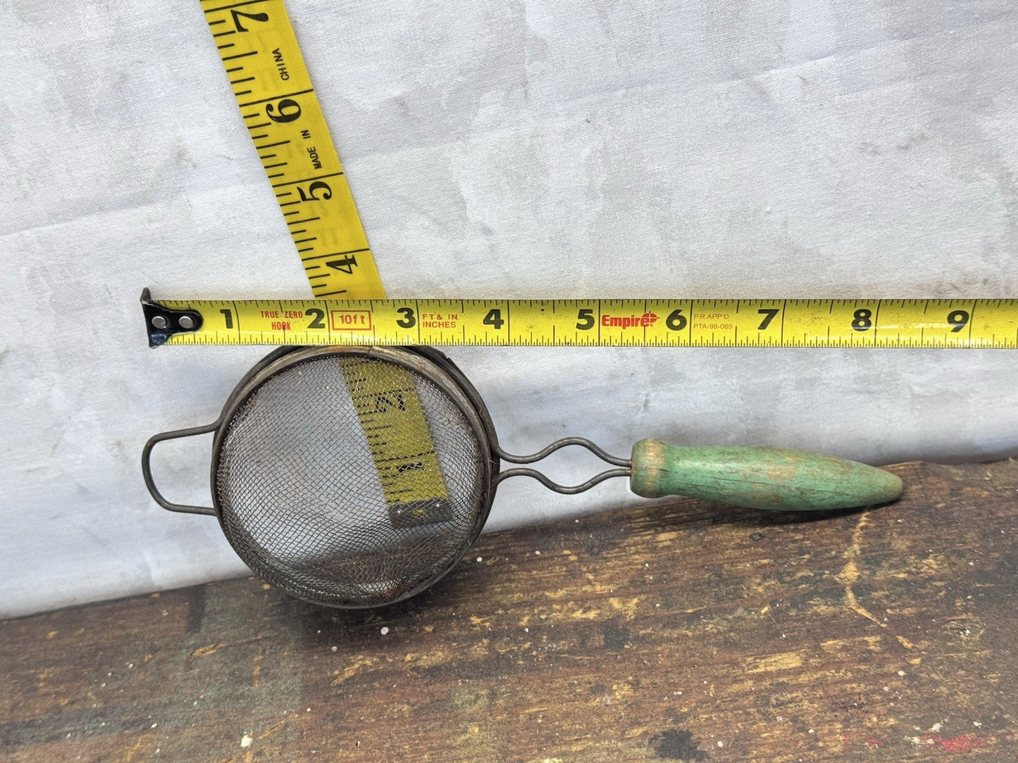 Handheld Handle Mini Green Strainer Vtg #S-1417