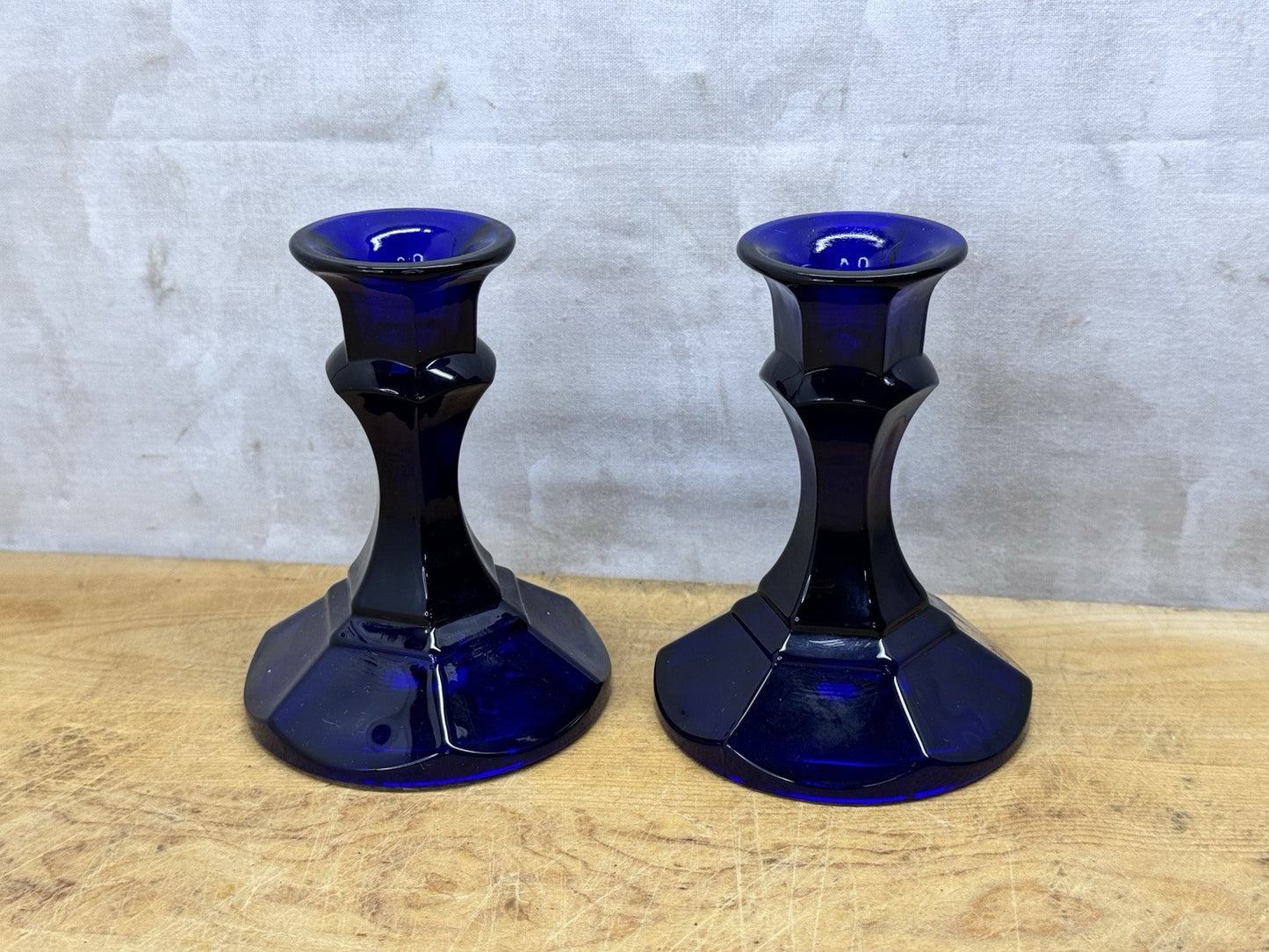Cobalt Blue Pair Of Candle Holders Vtg #1275