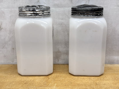 Milk Glass Salt And Pepper Shakers Hoosier Vintage #1149