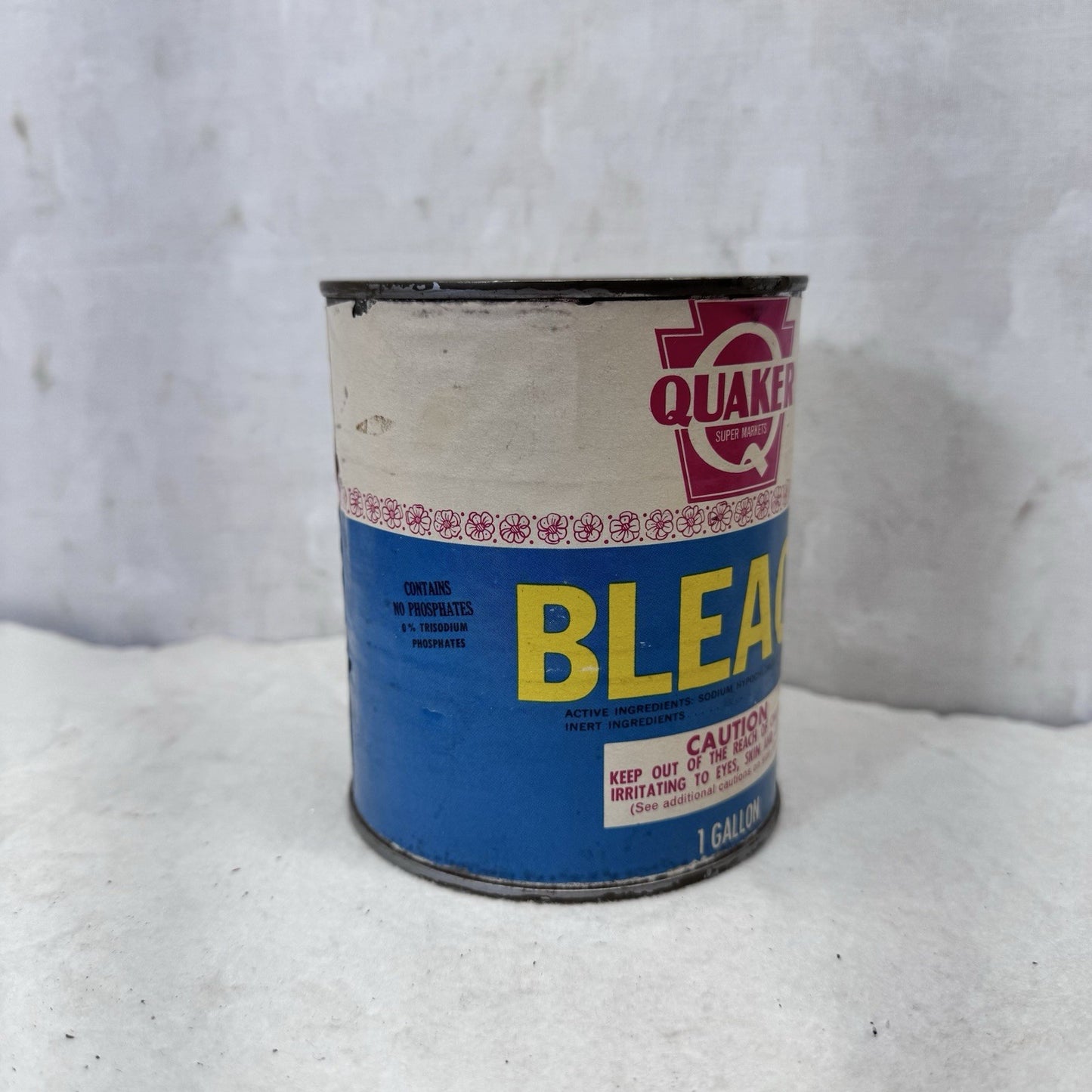 Quaker Bleach Tin Can Paper Label Vintage Empty 