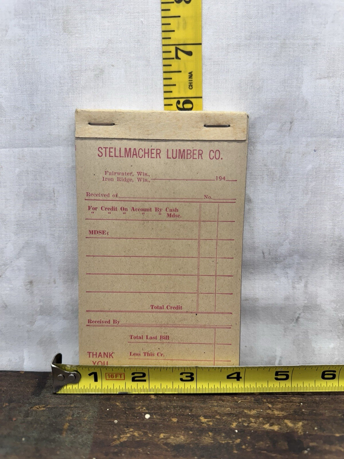 Stellmacher Lumber Fairwater Wisconsin Receipt Keeper Vintage NOS #1208