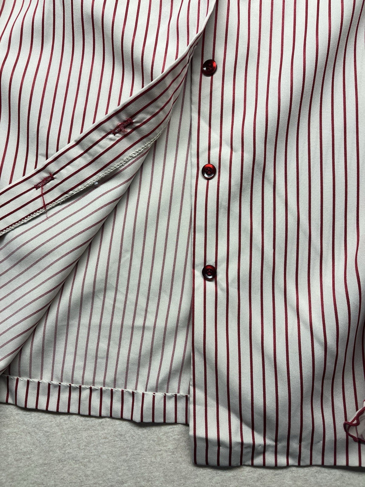 1970s, 80s Women’s Ruffled Red Striped L Sleeve Cotton Top