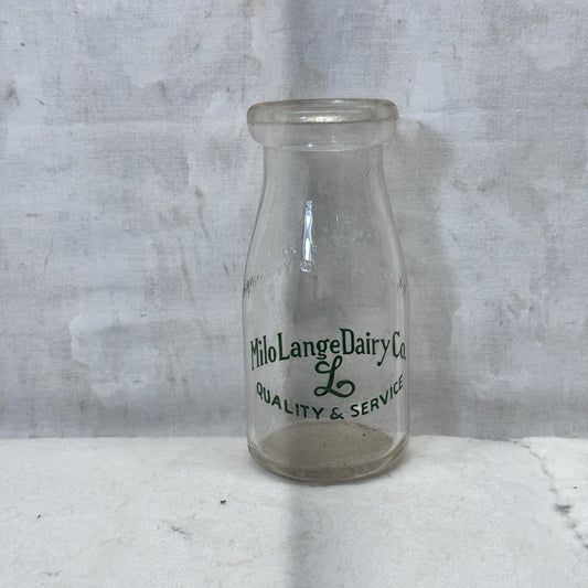 Milo Lange Dairy Co. Milk Glass Bottle Vintage 