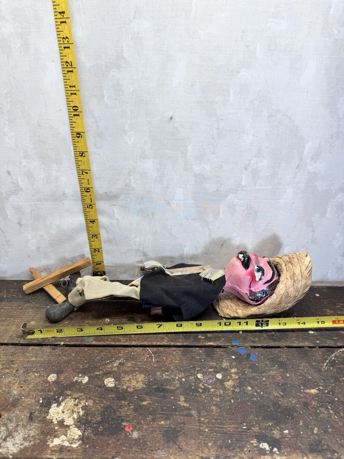 Mexican Folk Art String Puppet Marionette Bandito Gunslinger Man Vintage