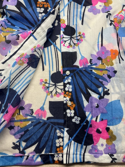 1970s, 80s Women’s Sheer Nylon L Sleeve Flowered Top