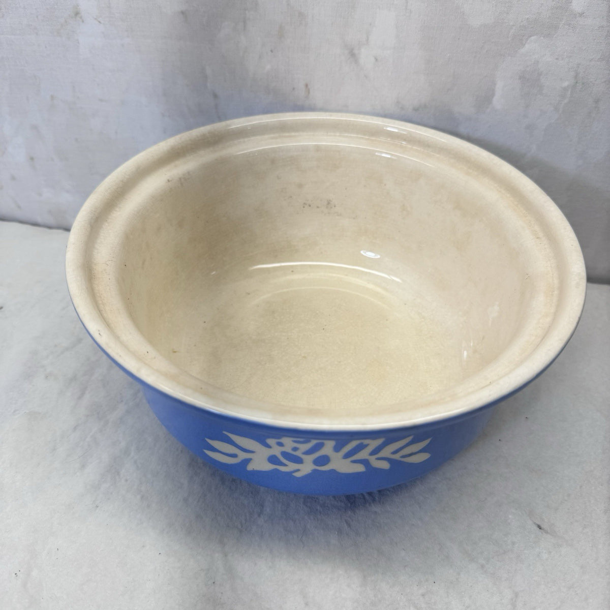 Blue Harker White Rose Carv-Kraft Cameoware Pottery Casserole Vintage