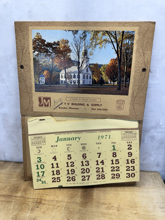 T V Building Supply Brandon Wisconsin 1971 Advertising Calendar #1416