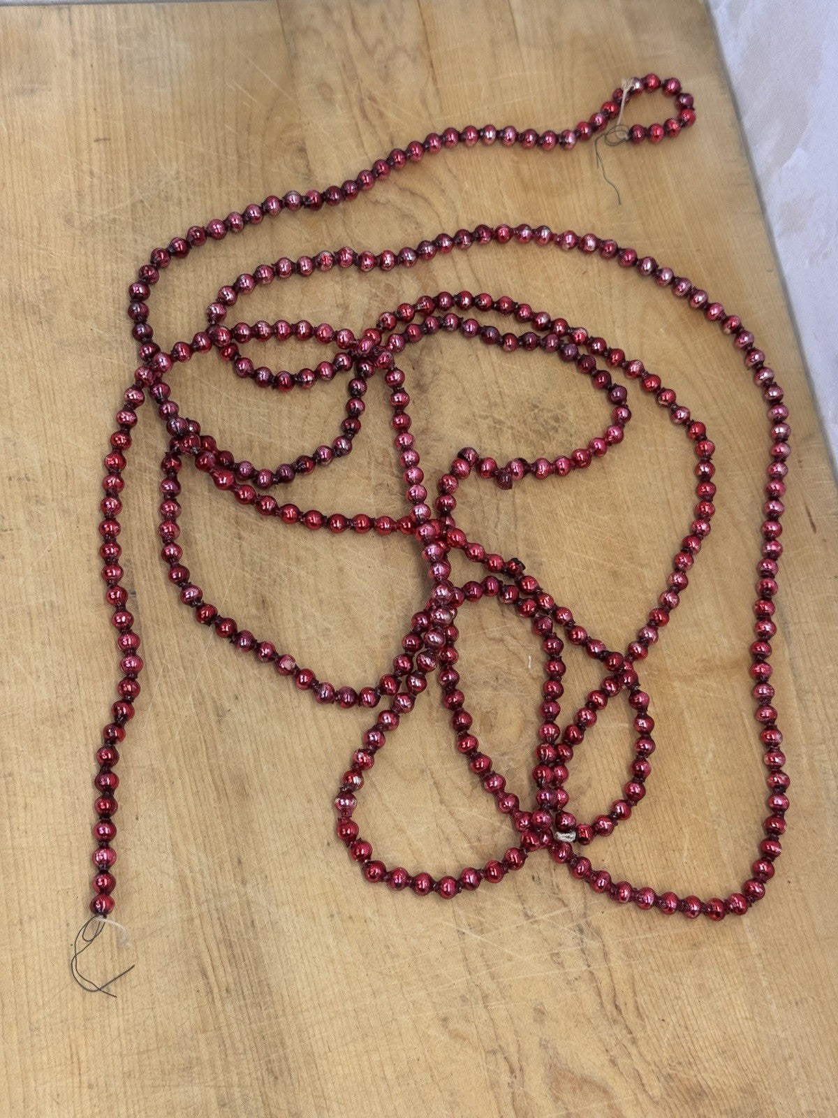 Red Antiqued Glass Beaded Garland 9 Ft #1212