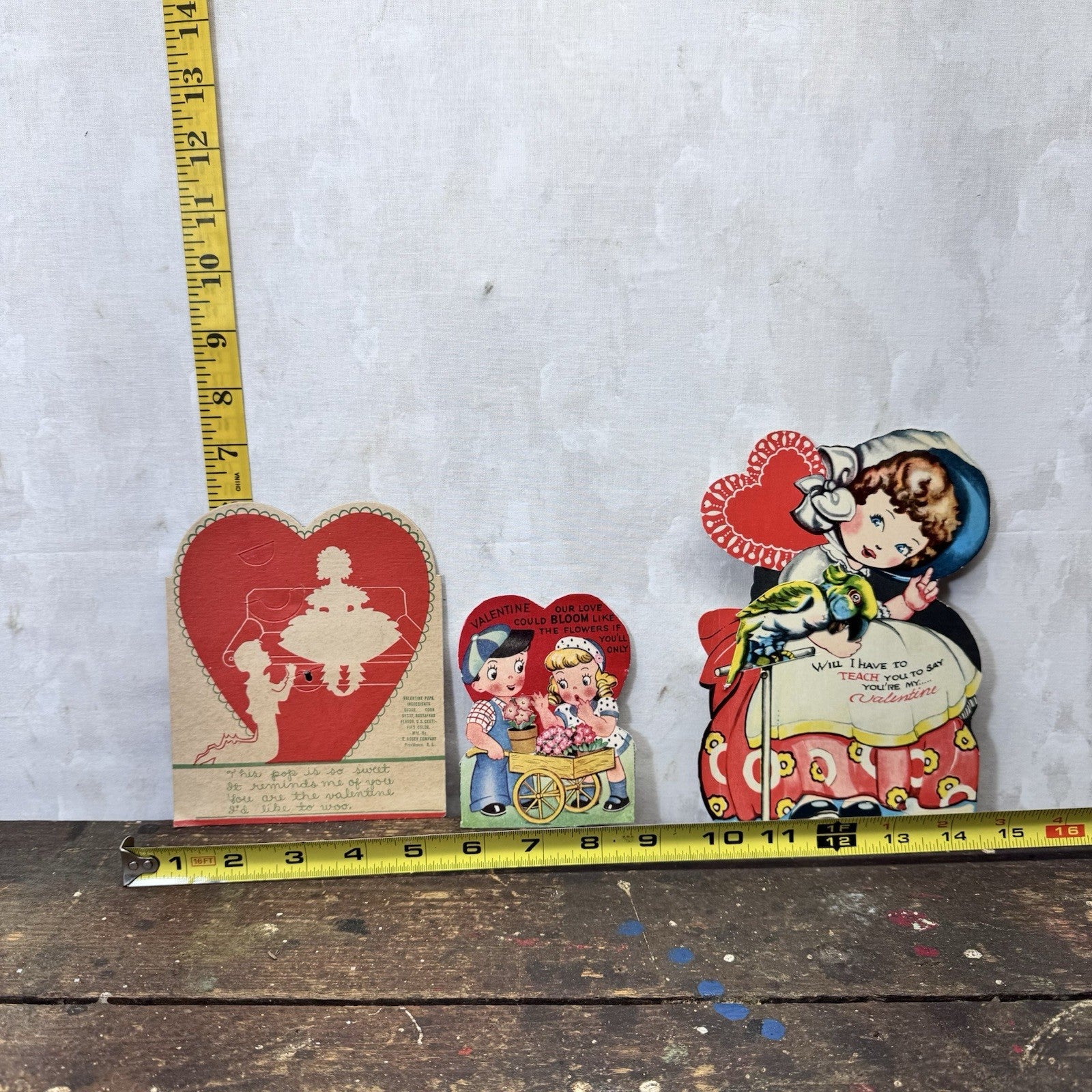 Three Vintage Paper Valentines Day Cards 