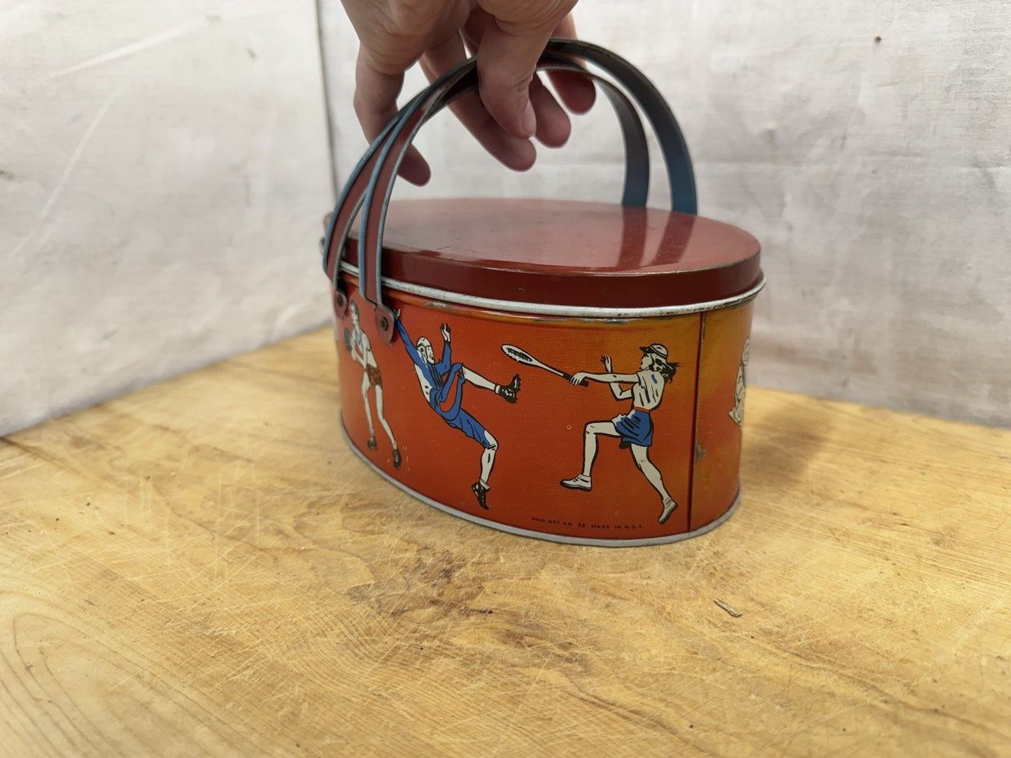 Vintage 1930s Sports Lithograph Metal Lunchbox by Ohio Art #1391