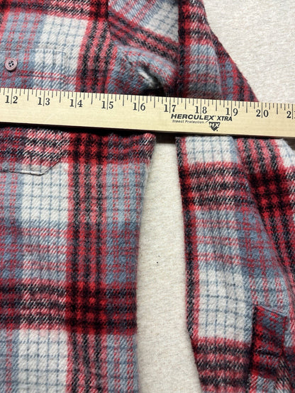 1970s, 80s Boys Red & Grey Heavy Flannel L Sleeve Shirt