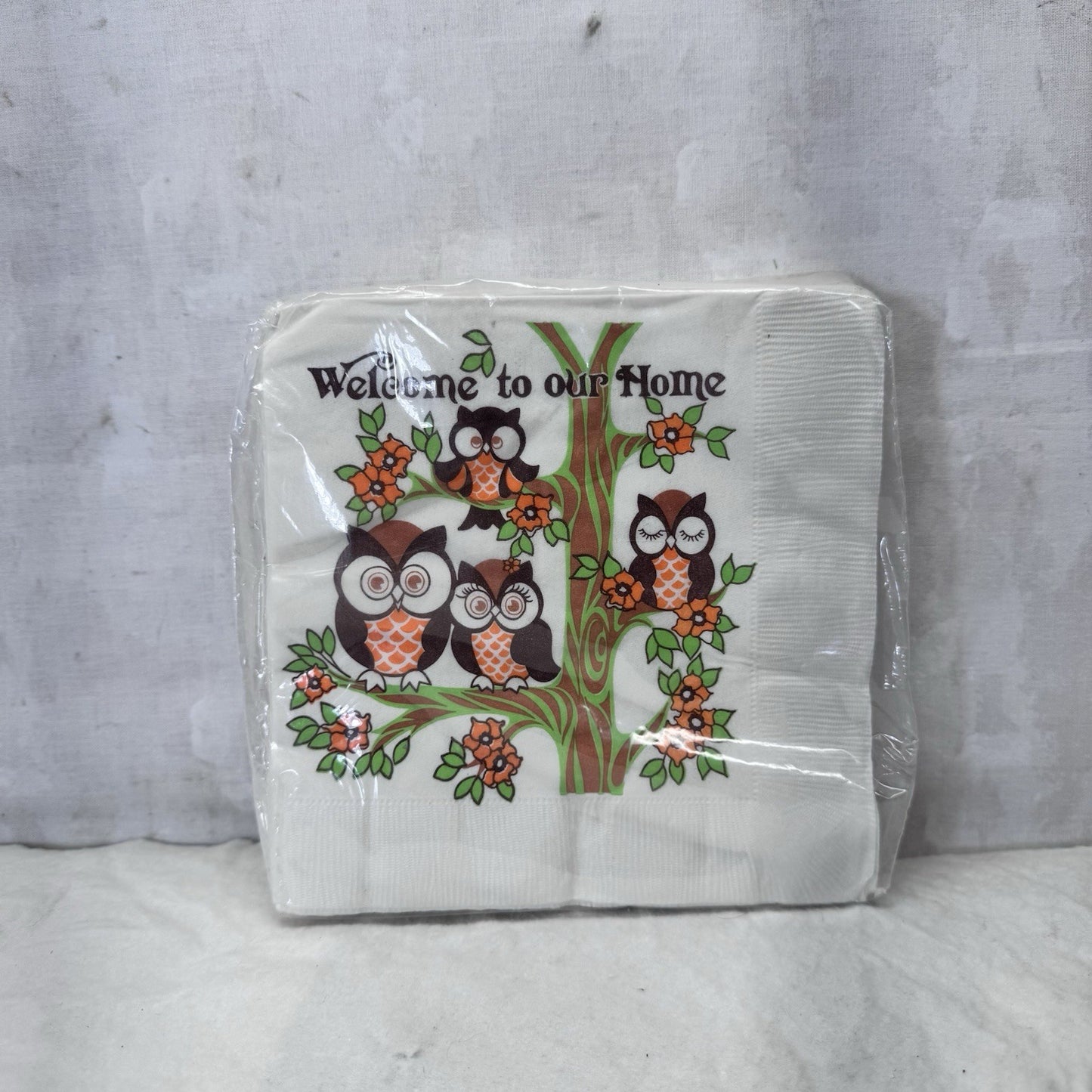 Cutesy Owls In Tree Napkins NOS Vintage