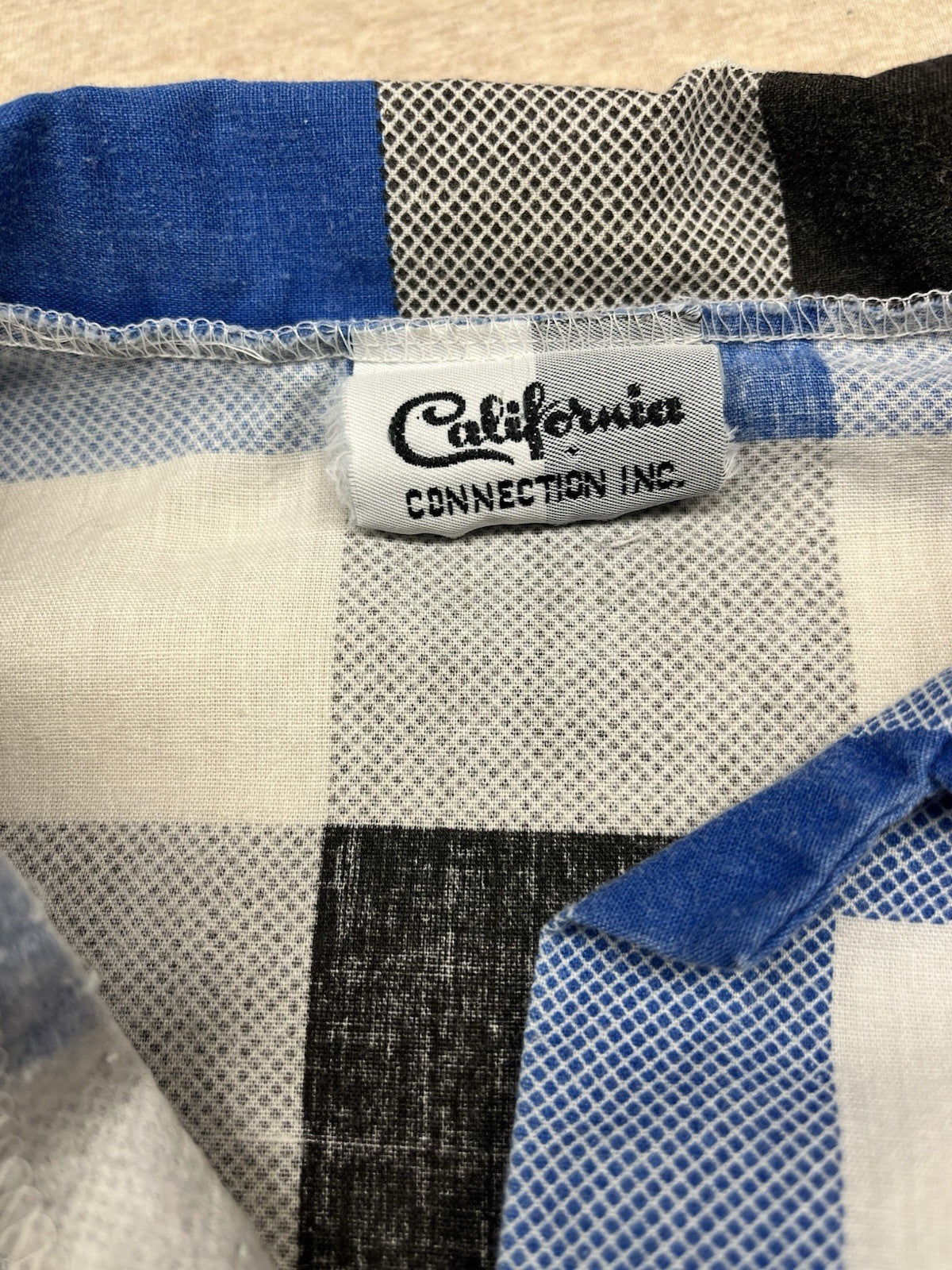 1980s Women’s Blue & Blk Checked Cotton S Sleeve Top