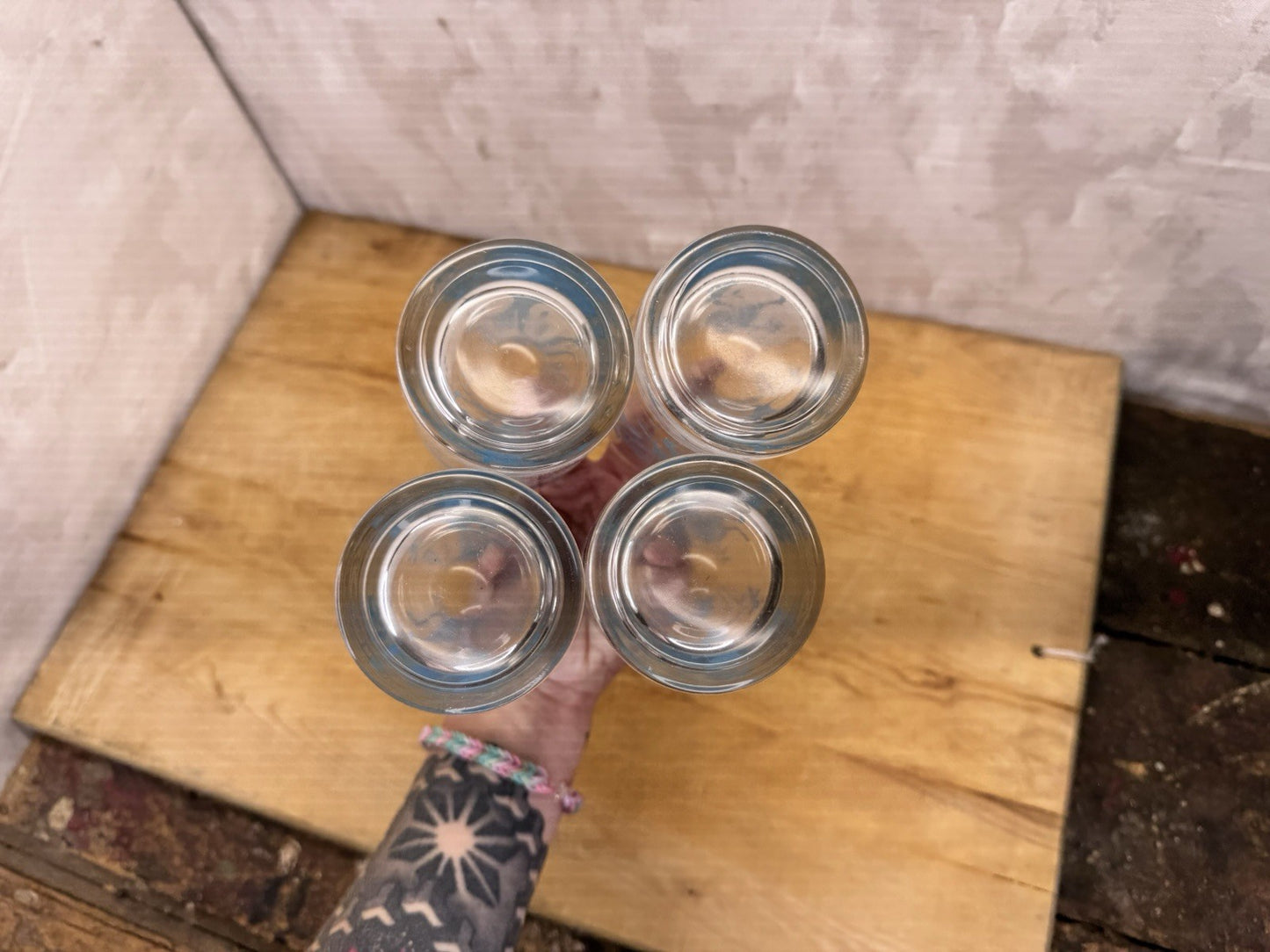 Blue Reindeer Set Of Four Clear Glass Vintage #1210