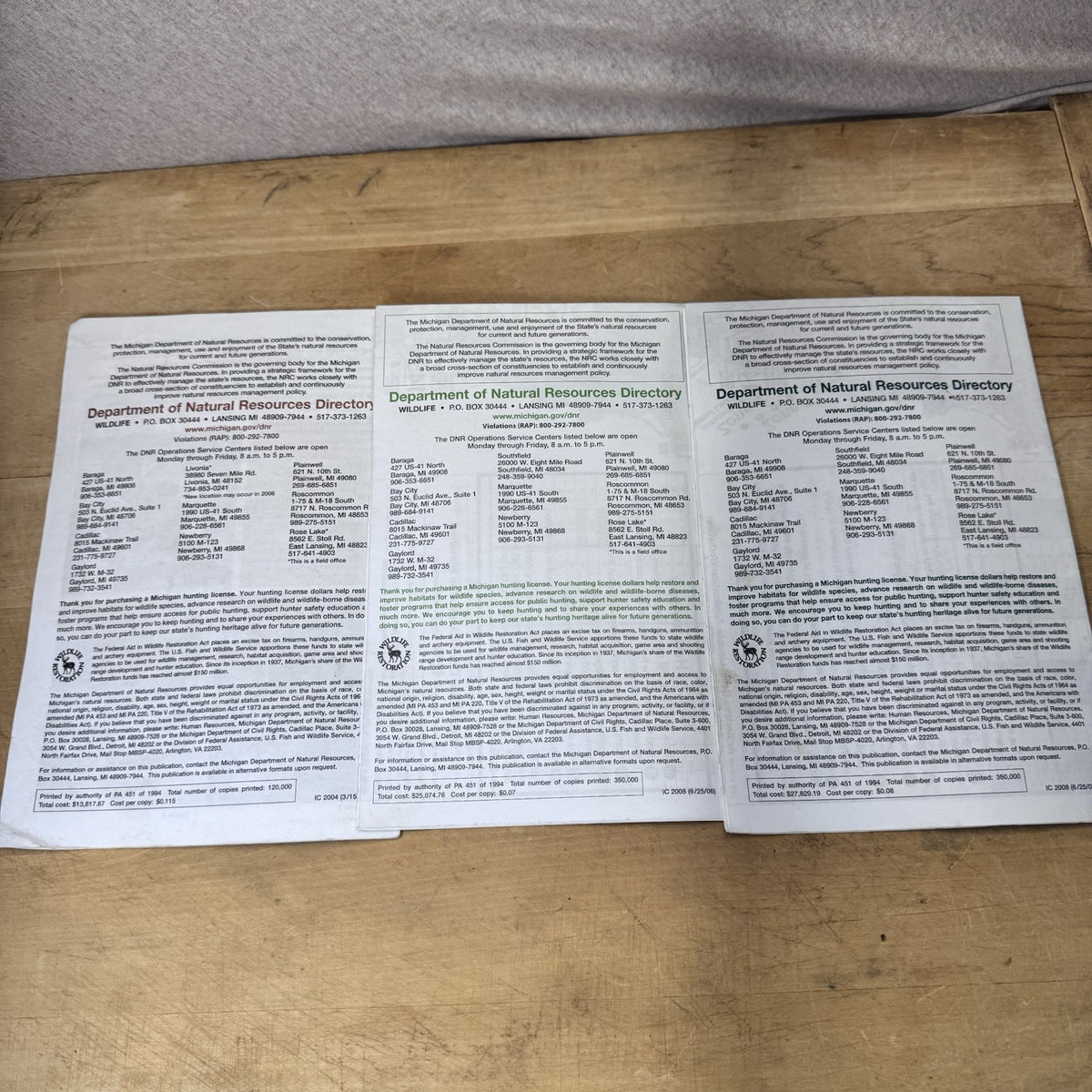 2006 & 2008 Michigan Antlerless Deer & Bear Hunting Guides Paper 