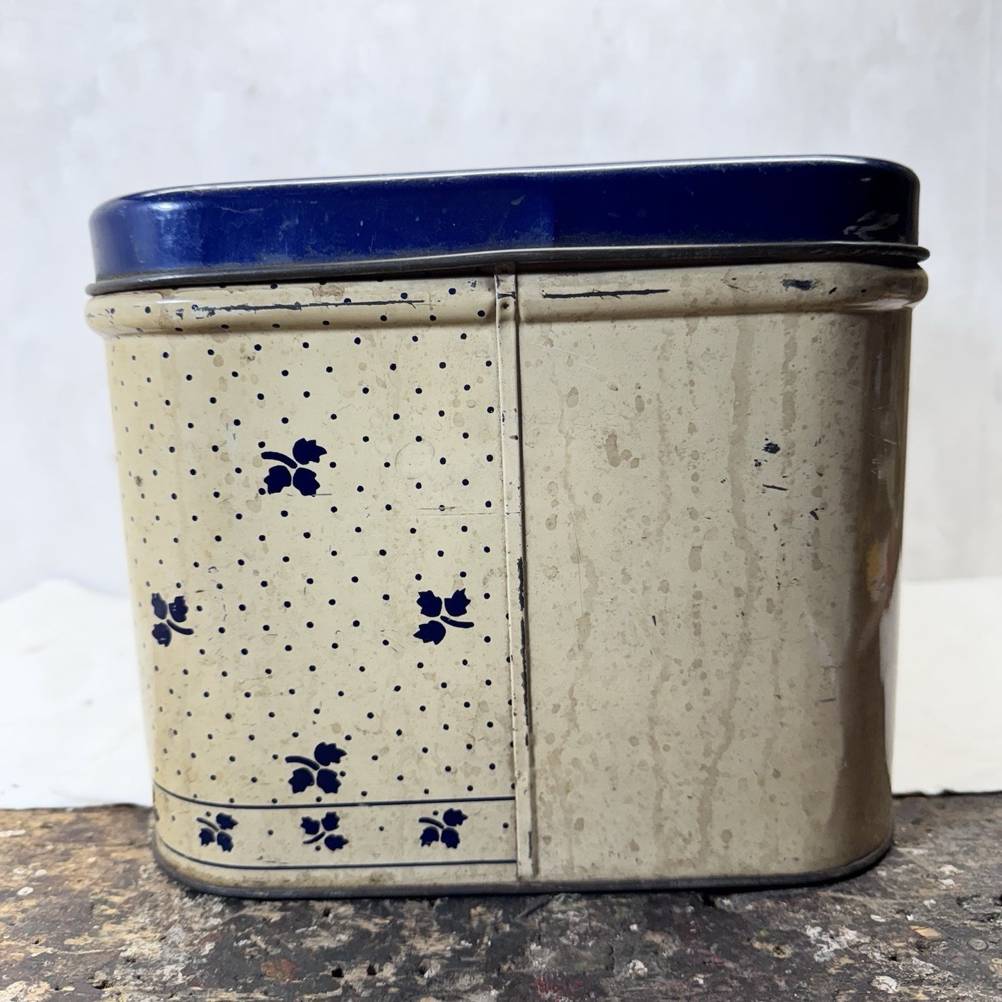 Empeco Blue Cream Tan Kitchen Bread Box Tin