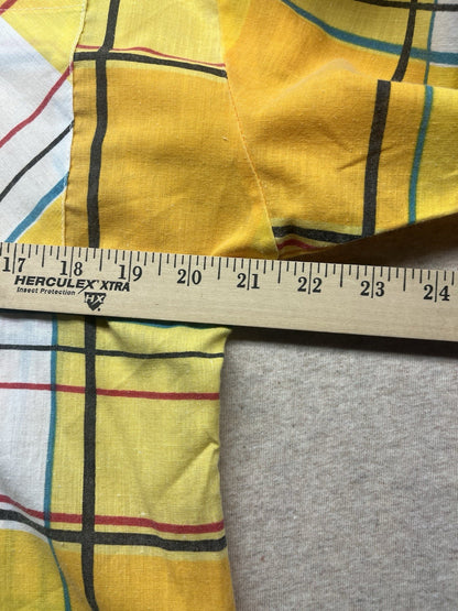 1960s Women’s Yellow Plaid Padded Shoulders Cotton Shirt