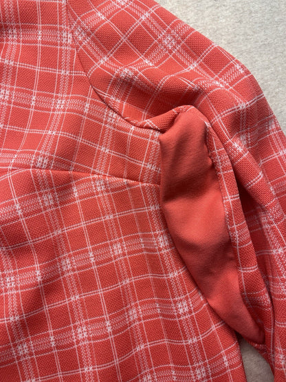 1970s Women’s Peach Plaid L Sleeve Knit Top