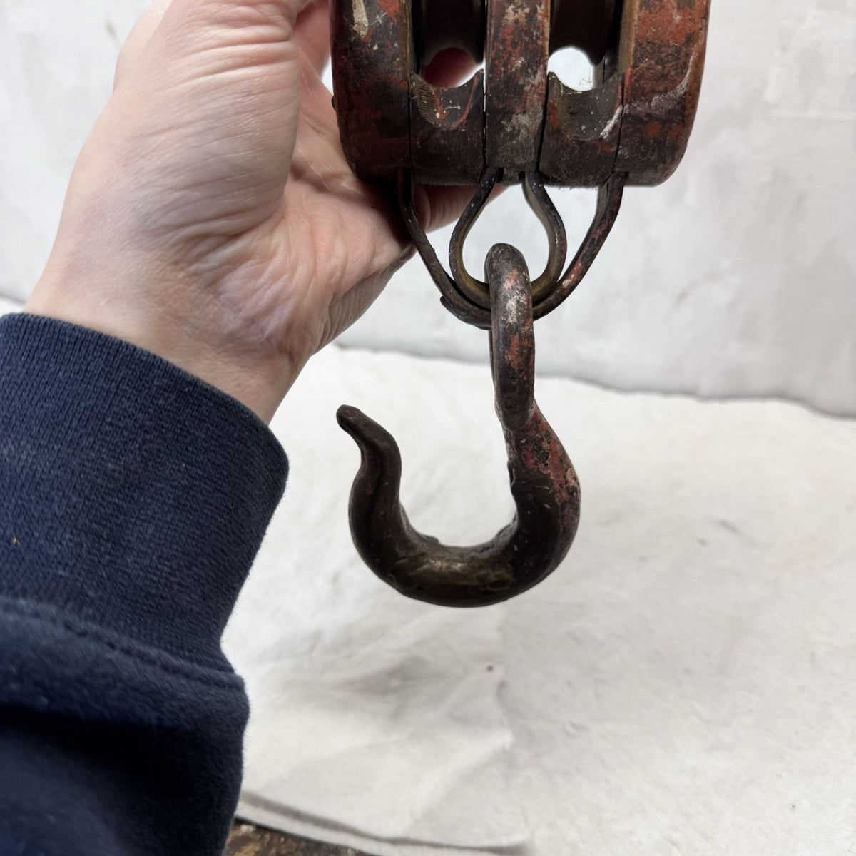 Double Wooden Pulley Metal Hook Vintage 