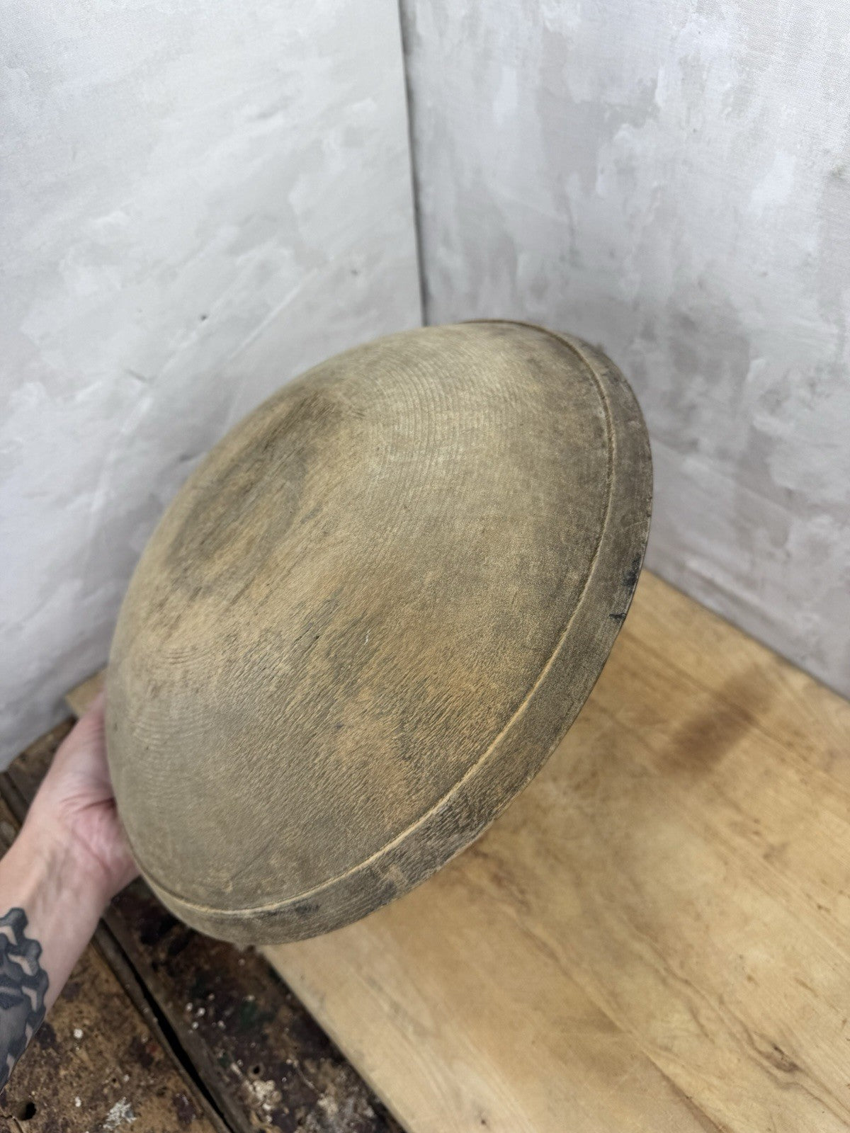 Antique Early Wooden Dough Bowl #S-1532