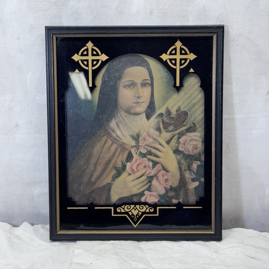 Portrait St. Theresa Framed Religious Wall Art Vintage