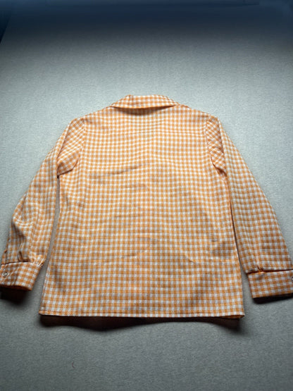 1970s Women’s Orange Plaid L Sleeve Knit Top