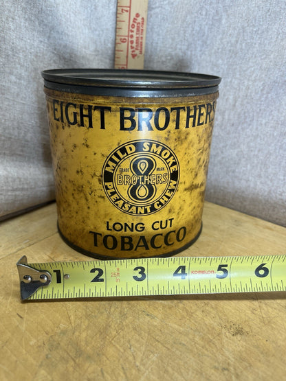 Antique Eight Brothers Long Cut Tobacco Tin And Lid Union Made 1926