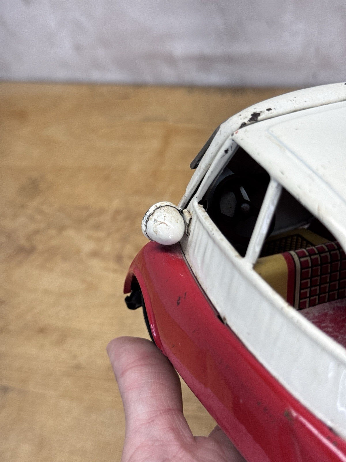 Vintage Bandai BMW Isetta Tin Friction Car Red & White Missing Mirror #1130