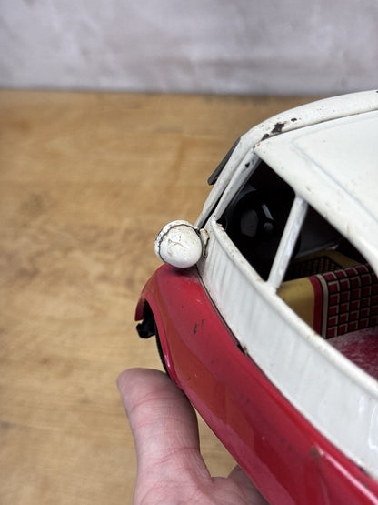 Vintage Bandai BMW Isetta Tin Friction Car Red & White Missing Mirror #1130