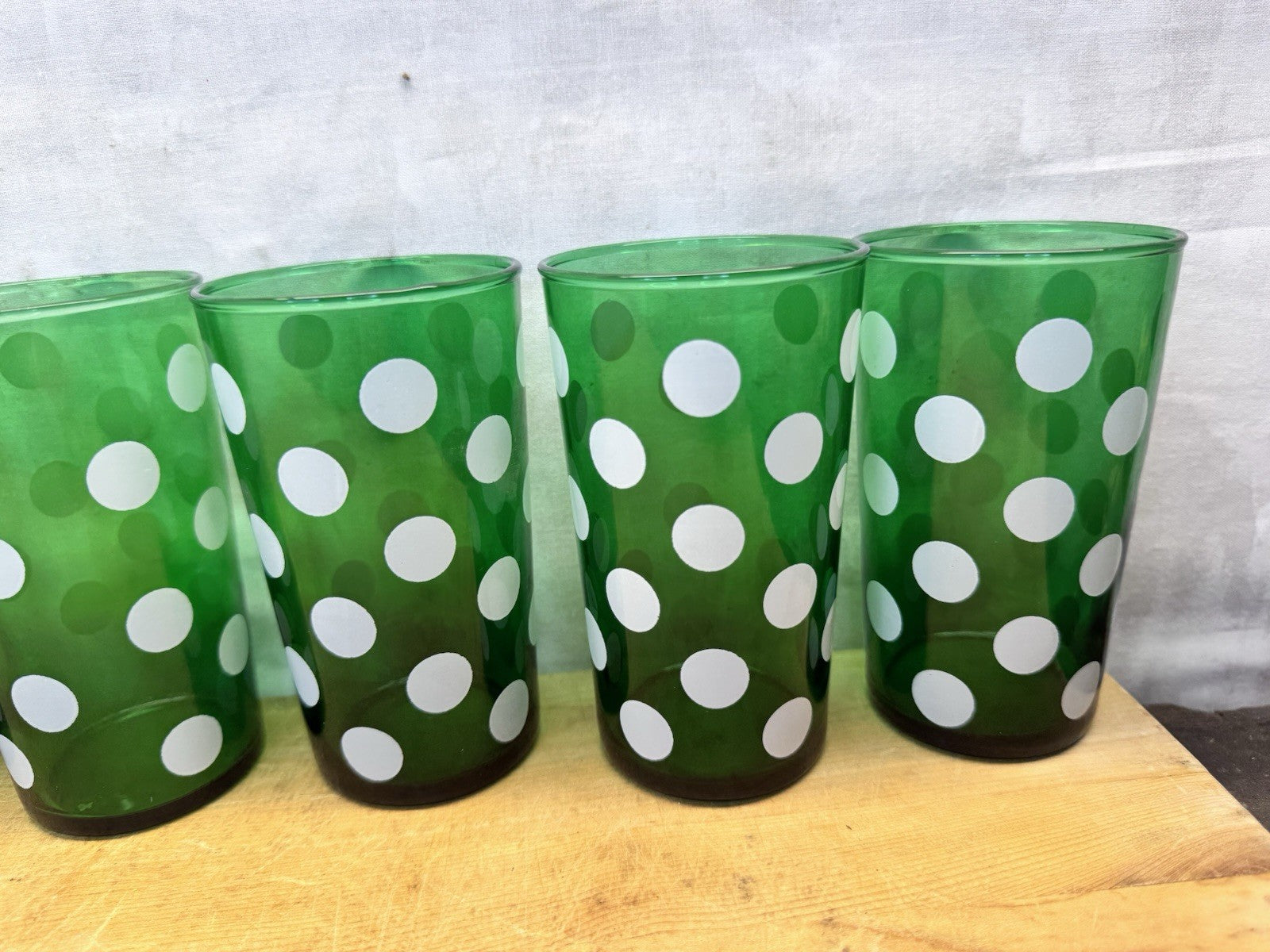 Vintage MCM Green Anchor Hocking Dots 6 Juice Glasses #1342