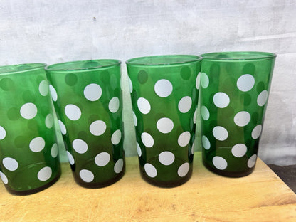 Vintage MCM Green Anchor Hocking Dots 6 Juice Glasses #1342