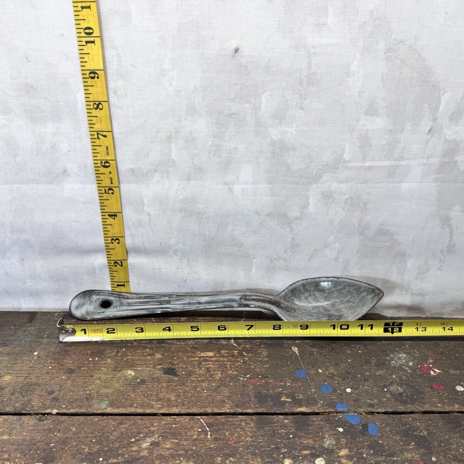 Gray Swirl Splatter Mottled Enamelware Spoon Vintage 