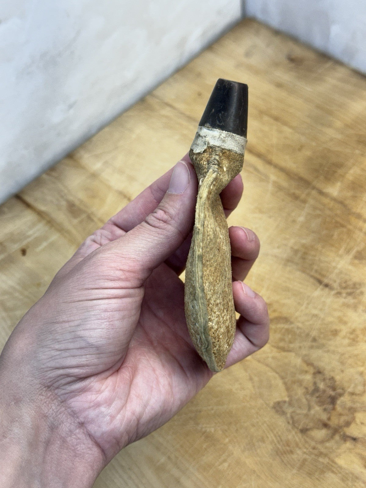 Shot Pouch Carved Horn Vtg Empty #S1496