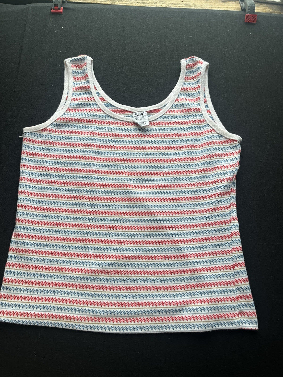 1980s Red White Blue Women’s Society Sleeveless Knit Shirt