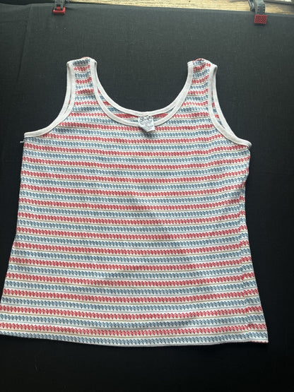 1980s Red White Blue Women’s Society Sleeveless Knit Shirt