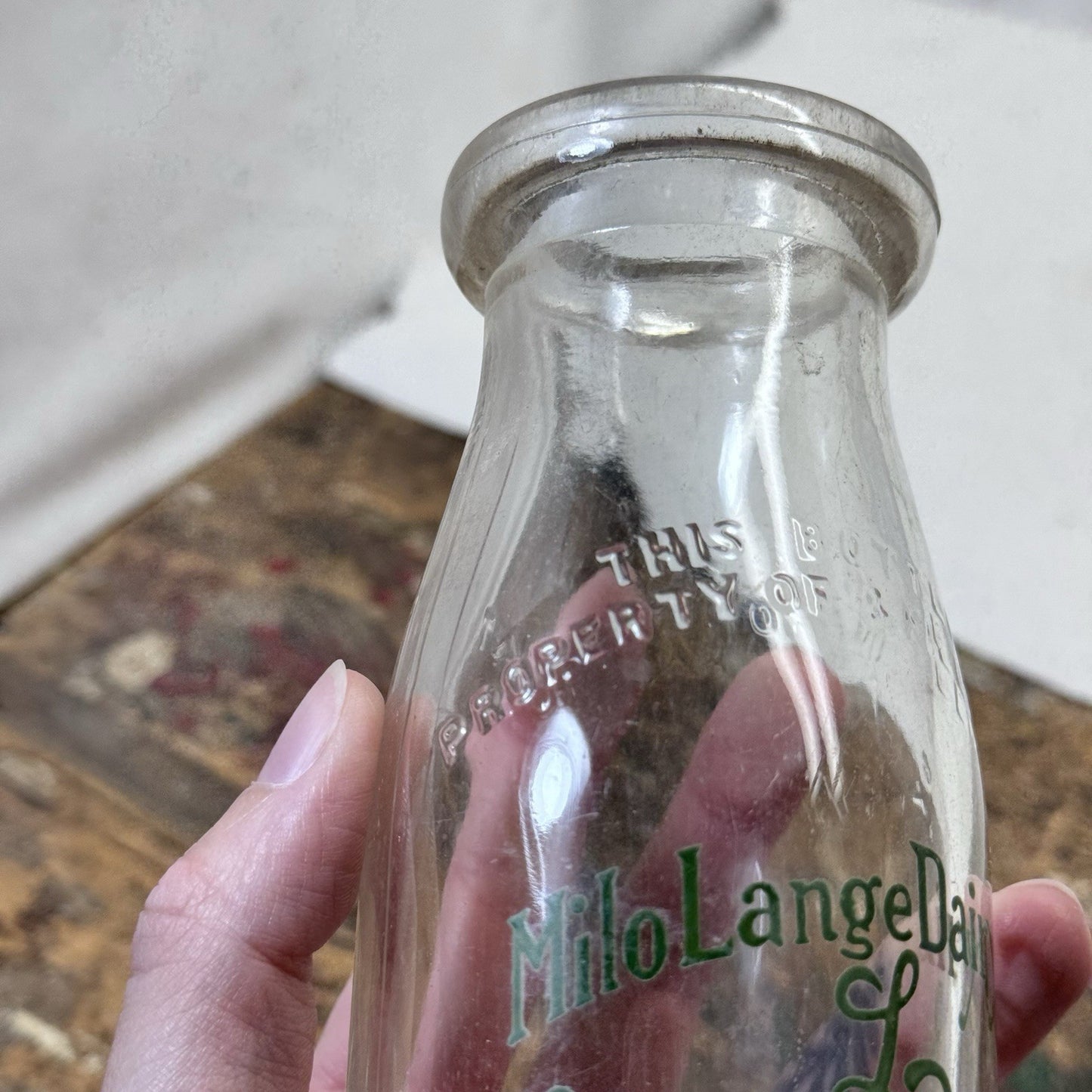Milo Lange Dairy Co. Milk Glass Bottle Vintage 