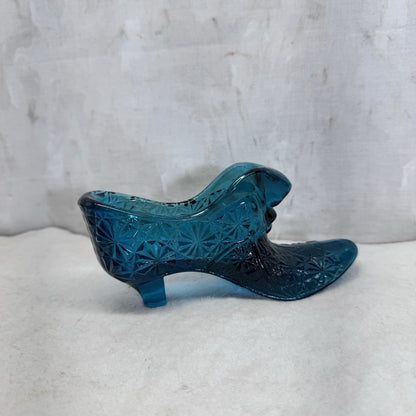 Teal Blue Antique Glass Daisy Pattern Shoe Vintage