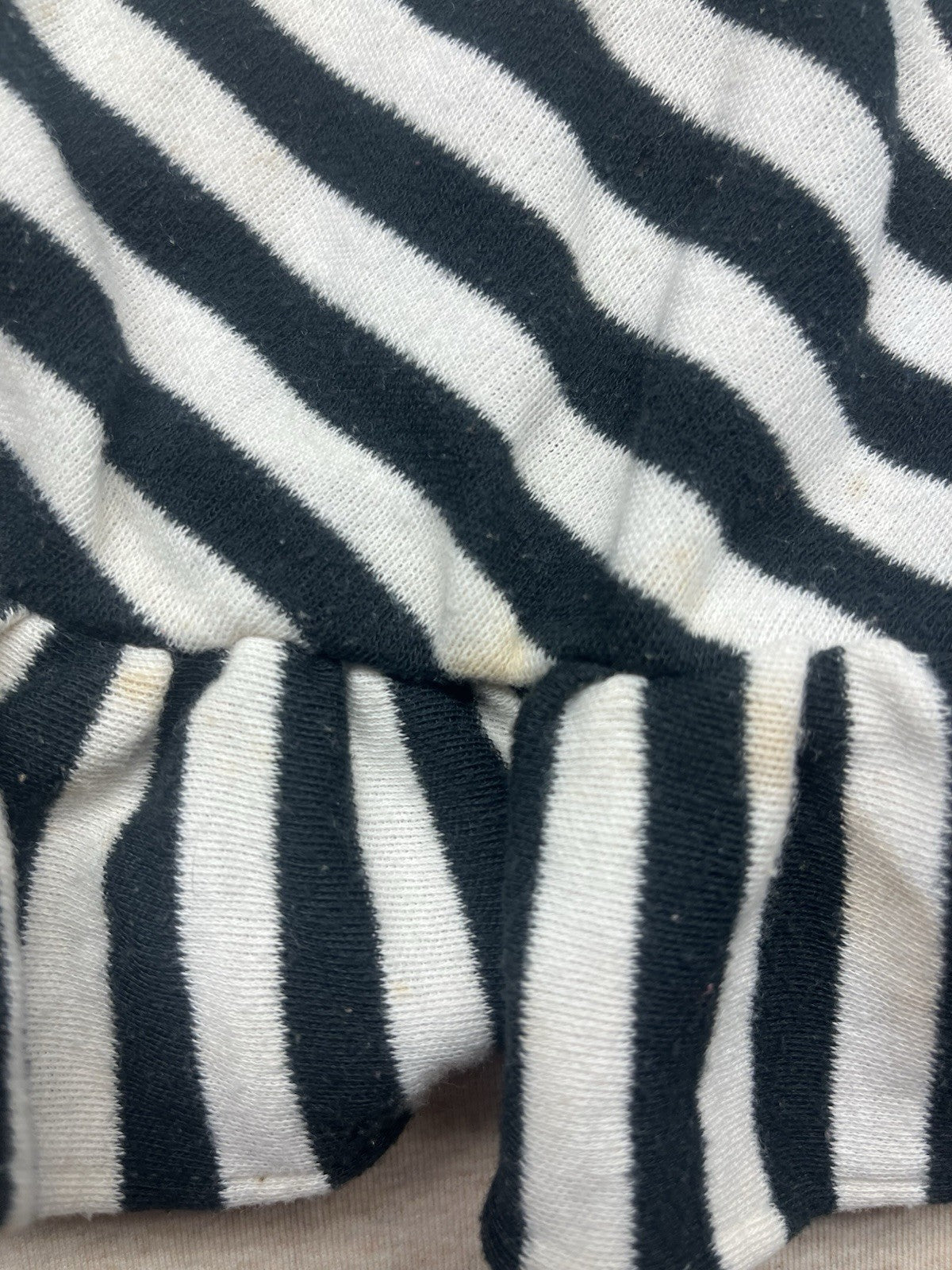 1970s, 80s Women’s Black Knit Striped Sleeveless Ruffled Top