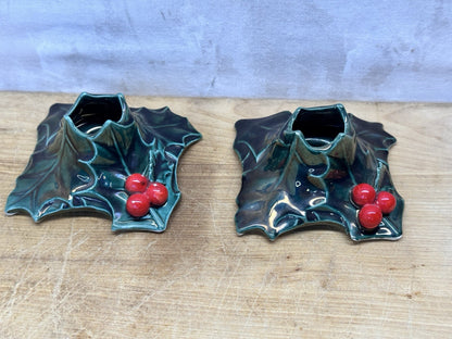 Mistletoe Christmas Lefton Christmas Candle Holders #1478